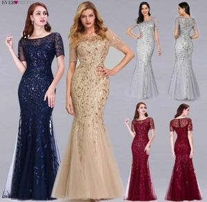 Formella aftonklänningar Ever Pretty Mermaid O Neck Short Sleeve Lace Applicques Tulle Long Party Gowns Robe Soiree Sexig SH1908281537374