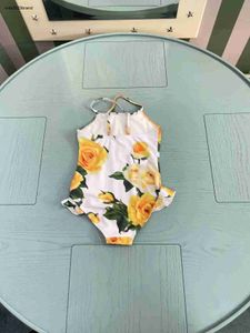 Nya flickor badkläder sommarbarn strand bikinis storlek 80-150 cm gult blommor tryck barn enstycken baddräkt barn badkläder 24 maj