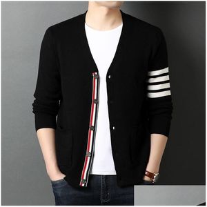 Men'S Sweaters Mens Top Grade Autum Winter Brand Fashion Knitted Men Cardigan Sweater Black Korean Casual Coats Jacket Clothing Drop Dh3Pn
