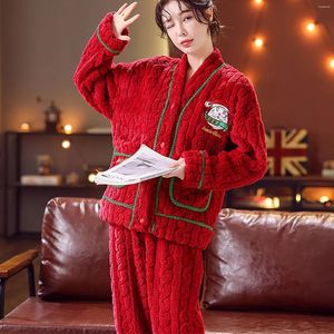 Women's Sleepwear Warm Flannel Plush Pajamas Sets Long Sleeve Trousers Suit Thicken Plus Size Winter Home Clothes Pijama