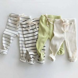 Trousers 2023 New Baby Boys Cotton Leg Candy Pants Girls Pp Pants Childrens Casual Pants Baby Striped Leg Trousers d240517