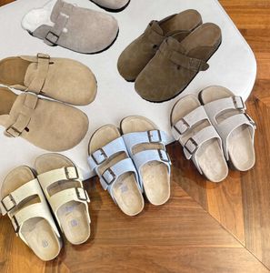 Ny stil designer clogs tofflor sandaler sommar sandal läder glid inomhus spänne band lägenheter kork avslappnad toffel platt skjutreglage 123