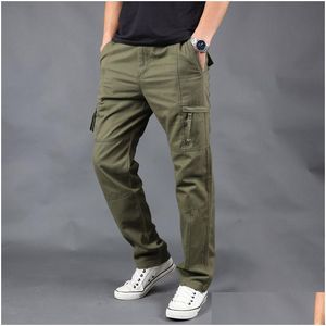 Mens Pants Spring Autumn Cargo Casual Baggy Regar Cotton Trousers Male Combat Tactical Pant With Zipper Drop Delivery Apparel Clothin Dhnmu