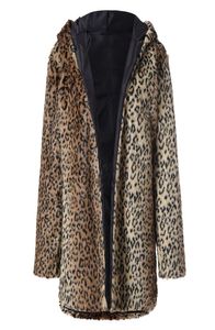 Winter Warm Outwear Leopard Print Vintage Oversize Coats lady long sleeve Hooded thick plush retro jacket CJJ5189564