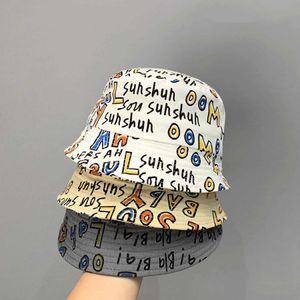 Czapki czapki koreańska litera kasetowa czapka letnia bawełniana czapka rybaka dla dzieci chłopiec dziewczyna na świeżym powietrzu Kids Panama Hats Y240517