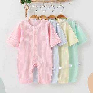 Rompers Baby Summer Girl Pure Cotton Solid Color Thin Newborn Clothing First Birthday Baby Mens Baby Jumpsuit D240516