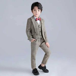 Suits Kids Formal Tuxedo Wedding Suit 2021 Boys Blazer Jacket Vest Pants Bowtie Clothing Set School Children Performance Prom Dress Y240516