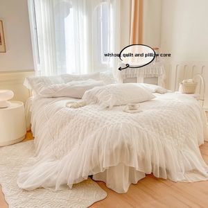 100% Cotton 3pcs Three-dimensional Rose Duvet Cover Set pillowcase Princess Style Lace Bedding Set for wedding 240517
