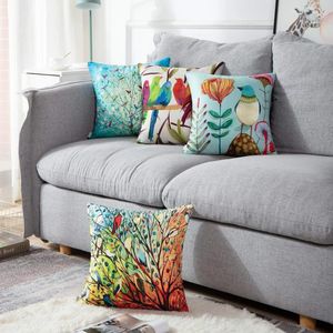 Kudde Bird Tree Linen Pillow Case Living Room Soffa Cover 50 Home Decoration Car Lumbal 40 Anpassningsbar