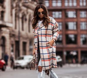 EBAIHUI Women Jacket Long Checkered Color Contrast Lapel Pockets Full Sleeve Singlebreasted Coats Fluffy Warm Outerwear Ladies3731830