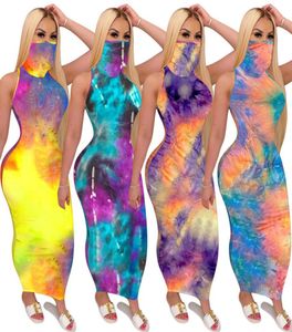 Kvinnor Summer Tie Dye Black Hole Print Neck Sleeveless BodyCon Midi Maxi Dress Sexig Party Pencil Long Dresses Set0915242911