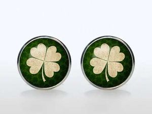 Cuff Links Irish Lucky Mens Groom Wedding Cuffs Four Leaf Clover Vintage Sleeve Button Shirt Cufflinks Brand Fashion Glass Dome Gift