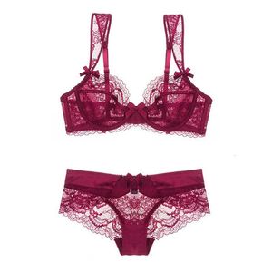 Ultra thin transparent lace bra and underwear set underwear for womens wear large size 95C 95D A B C D cup 240430