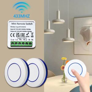 433MHz Light Switch RF Wireless On/Off Round Button Switch Smart Remote Control 10A Relämottagar Modul LEDLAMP DIY Hem Auto skjutdörr Garage