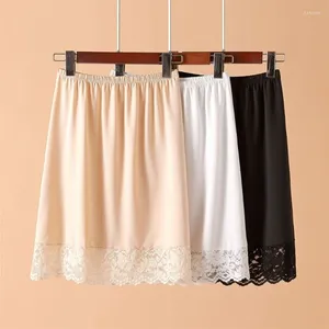 Skirts Women Knee Length Underskirt Under Dress Invisible Half Slip Lace Trim Petticoat 066C