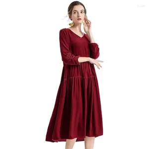 Lässige Kleider gegen Neck High Street Herbst Long Kleid 2024 Frauenparty drei Viertel Ärmeln Rüschen Elegant Vestidos de Fiesta