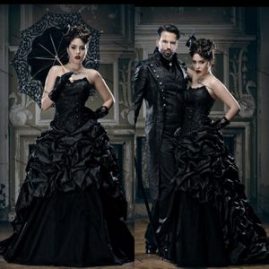 Vintage czarne gotyckie sukienki ślubne ukochane w kolorze rozmiaru koronkowe gorset koronkowy wiktoriański wampiry punkowe zło królowe suknia ślubna 295S