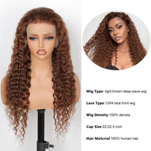 Chocolate Brown Deep Wave Lace Frontal Human Hair Wigs For Black Women 5x5 HD Lace Wigs Natural Hairline Pre Pluck With Baby Hair