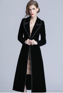 Autumn Fashion Velvet Trench Coat Europe and the United States New Fashion Long Black32794644843640