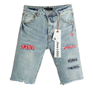 Purple Brand Jeans American High Street Burr Edge Hole Patch Denim Shorts Мужчины