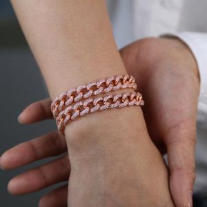 Chokers 2021 Moda Gül Altın Pembe Beyaz CZ Küba Bağlantı Zinciri Kolye Bilezik Kadınlar için Buzlu Buzlu Bling Takı 2594