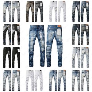 Lila märke jeans för mens mode denim byxa designer jean 2024 trend färg målade hål lapp liten ben stretch mager lila jeans 8 khg