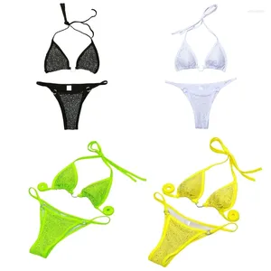 Women's Swimwear 2024 Sexy O-Ring String-Bikinis Set For Women-Halter Swimwear-Two Pieces Swimsuit Sparkly Bathing Suit Beachwear