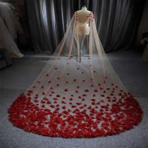 Luksusowe czerwone welony ślubne Chic One Warowarowe cekiny kwiat 3-metrowe Długie akcesoria dla nowożeńców Zasłony Katedra Długość nośna