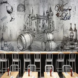 壁紙レトロノスタルジックワインセラーセメント壁背景壁画壁紙3Dキャッスルテイスティングテーマペーパーペルデ