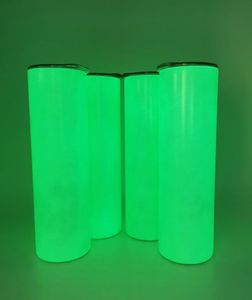 sublimation straight luminous bottle 20oz cylinder glow in the dark stainless steel insulated thermos fluorescence white blank hea4447013