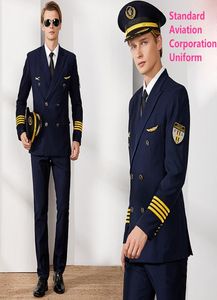 Air Captain Uniform Male Pilot Airline Uniform Coat Professional Suits Hat Jacket Pants Aviation Egendom Workwear Flight Clot6274345