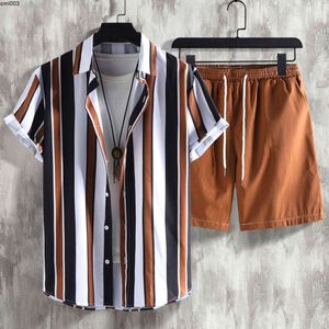 Mens Casual and Simple Fashion Polo Collar Short Sleeved Shirt Shorts Two Piece Set - {category}