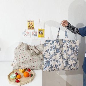 Сумки для покупок синие маленькие цветы Canvas Bag Cotton Lense Shopper Tote Корейская летняя мягкая сумка для женщин Largr Largr