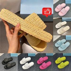 Women Designer Slippers Crochet Woven Platform Slides Sandals Womens Luxury P Fashion Sandal Black White Beige Ivory Ladies Summer Outdoor Slide Slipper