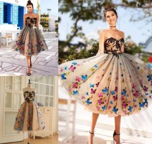 Sukienki szampan gaźdzący 2020 kolorowe motyle krótkie suknie balowe kochanie