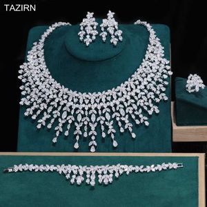 Zestawy biżuterii ślubnej Tazirn luksus 5a Cubic cyrronia Arab Dubai Zestaw damskiej imprezy rocznicy 2/4 cz akcesoria ślubne
