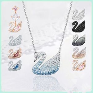 Designer SWA 1:1 High Quality Version Gradient Blue Black Swan pendant Necklace Women's Crystal Swan diamond choker Chain Jewelry gift c07
