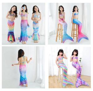 31 Colors Kids Twopieces Mermaid Swimsuits 귀여운 아기 소녀 Sevencolor 인쇄 무지개 바디 수트 캡 수영복 패션 Comf2085026