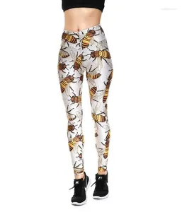 Women's Leggings Woman Wide Belt Legging Bee Printed Casual Yoga 1076 XS