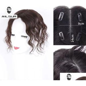 Salon Weft Toppers Anpassa kvinnor toppare andningsbar människolit handgjorda schweiziska net lady naturliga klipp 13x14 cm curly drop deli dhwsr