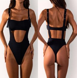 Women039S Swimwear Bandeau Onepiece Suits Black مجموعة صلبة للنساء Bikini عالي قطع السباحة مثير بدلة الاستحمام في الاستحمام 5698831