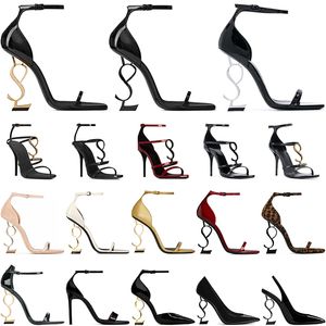 Mit Box Frauen Luxus -Kleidungsschuhe Designer High Heels Patent Leder Gold Ton dreifach schwarzer rotes Damen Lady Heel Mode Sandalen Party Hochzeitsbüro Sandal Sandal