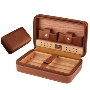 Портативная кедровая деревянная сигара -сигара Humidor коробка кожаная упаковка