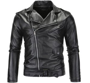Novo casual slim Men039s Leather Jackets Moda Moda com zíper sólido colar colar de colar de colar de moto casacos de couro de couro xp1702594