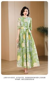 2024夏の新しいプラスサイズの女性用ドレス花柄のクルーネック1/2スリーブアンクルレングススリムウーマンズロングドレスdz1896