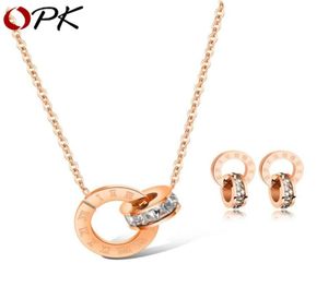 luxury jewelry designer jewelry sets for women rose gold color double rings earings necklace titanium steel sets fasion 1133 Q3098105