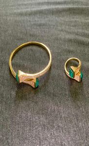 2021 العلامة التجارية Pure Sterling 925 Silver Jewelry for Women Pyramid Bangle Rings Set Natural Gemstone Gold Bracelet Ring Set6128760