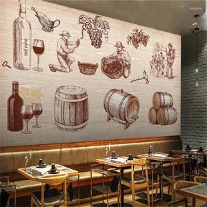 壁紙レトロヨーロッパとアメリカのワイン作りプロセスウォールペーパー3Dバーワイナリーインダストリアル装飾壁紙壁紙Papel de Pared