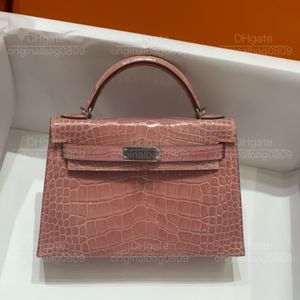 12a de designer de qualidade de espelho superior sacos de sacolas puras costuradas à mão Blossom de cerejeira rosa Crocodilo de face brilhante Design de pele de 19cm de 19cm Bolsa de luxo embelezada com caixa.