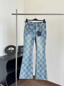 Mäns jeans designer märke 2024 NY L FAMILY CHECKERBOARD Denim blossade byxor med klassiskt rutigt mönster och tredimensionell 85SO